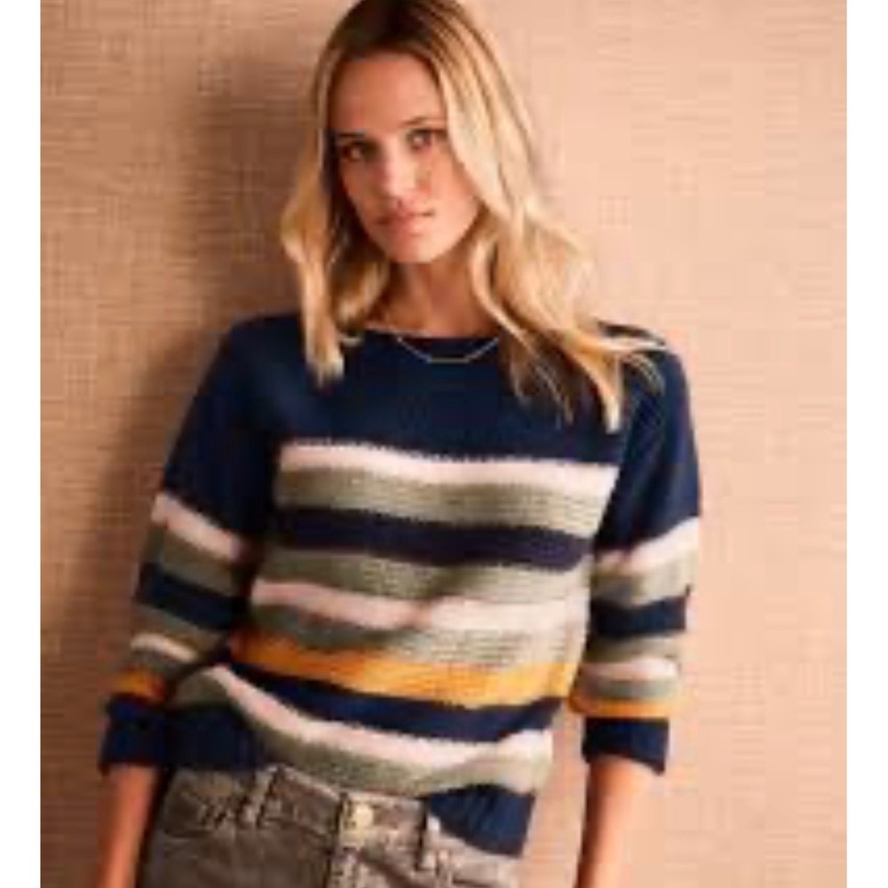 Cabi Boathouse Pullover 4855 Navy Blue Striped Knit Sweater Small Boho Glow
